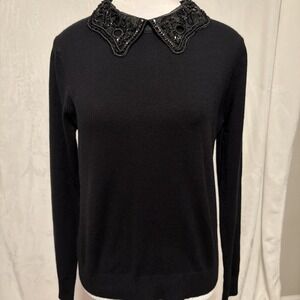 LIV Milano Sweater Women's Small  Black Sequin Collar Soft